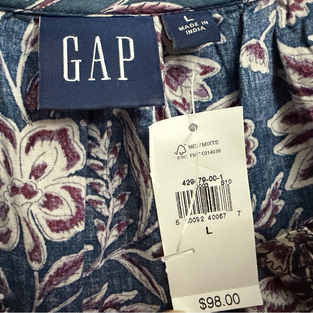 Gap Tiered Tie-Waist Midi Dress in Blue Floral - Picture 7 of 8